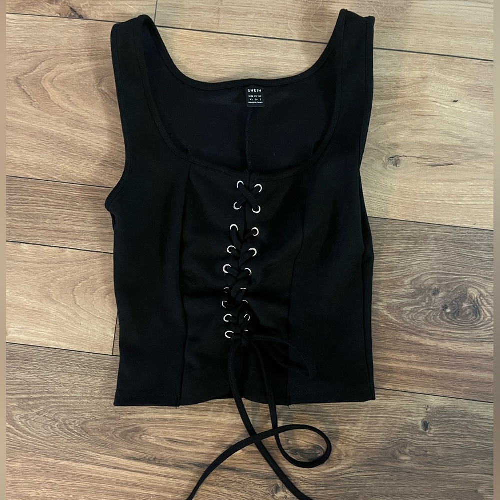 SHEIN Black Lace-Up Crop Top US XS/02